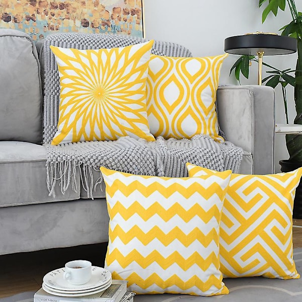 Sett med 4 stk. gule moderne putetrekk 45x45cm dekorative sofaputetrekk for sofa stue soverom
