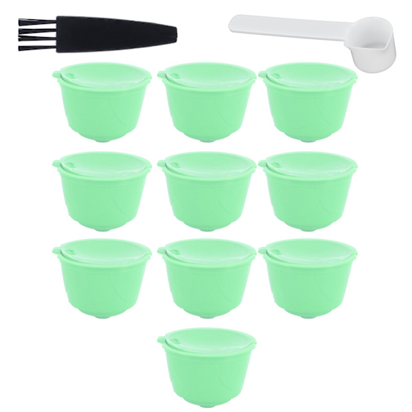 Kaffekapselset i rostfritt stål för DOLCE GUSTO-kaffemaskin (grön, 10 kapslar, 1 sked, 1 borste)