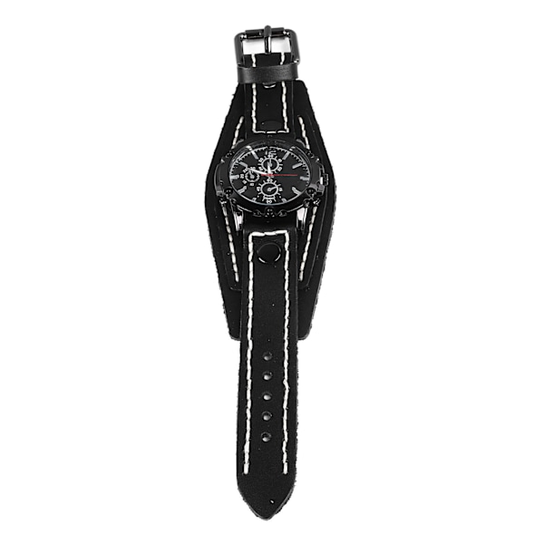 Punk Vintage Armbandsur i högkvalitativt PU-läder med spänne i rostfritt stål och kvartsurverk - Punk Armbandsur för affärsmän och studenter - Svart