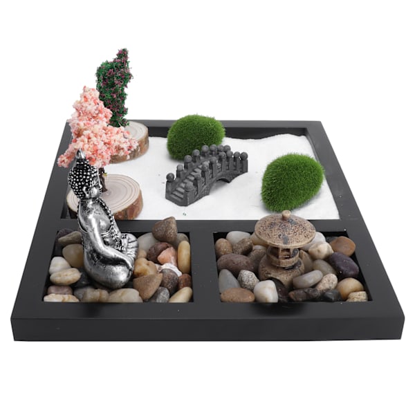 Zen-trädgårdssandbord Buddha-staty sandlåda japansk stil skrivbord bricka hantverksdekoration