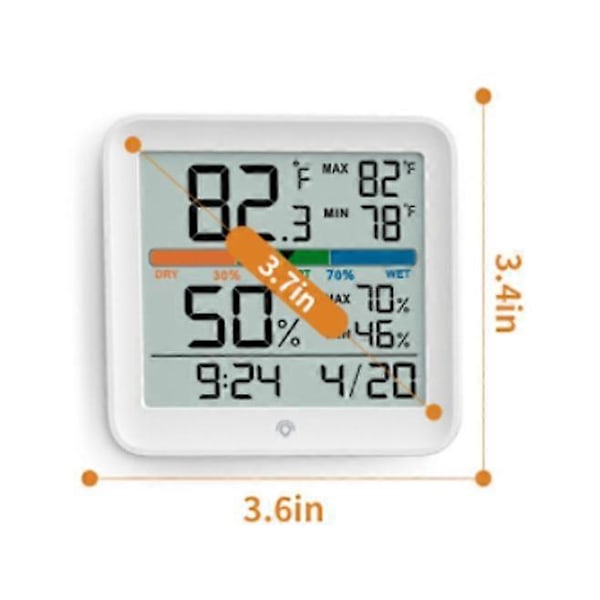 Inomhus Termometer 3s Uppdatering Inomhus Hygrometer, med Touch Bakgrundsbelysning, Max/Min Rekord, Uppladdningsbar Fuktmätare, för Växthus Kontor Temperatur a