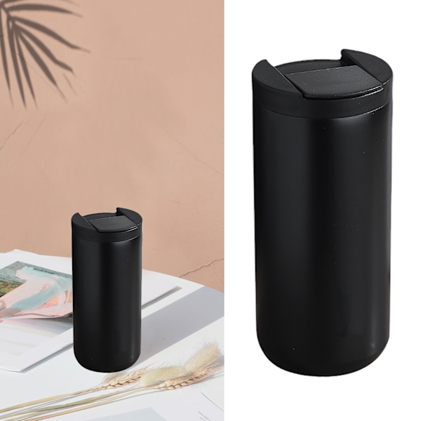 Metallkaffemugg 400 ml Säker Rostfritt Stål Sugrör Design Enkel Modern Isolerad Mugg för Camping Resor Bil Svart