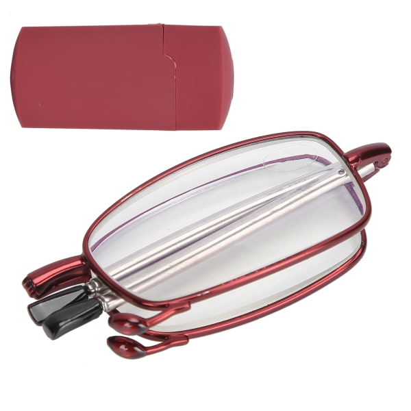Äldre fashionabla läsglasögon i rostfritt stål, hopfällbara bärbara försynthetsglasögon (+200 kvadratisk ram röd)