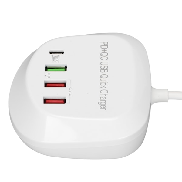 T3P USB-plugg multiportlader multifunksjonell 4-porters PD QC3.0 USB-laderhub 100-240VUK-plugg