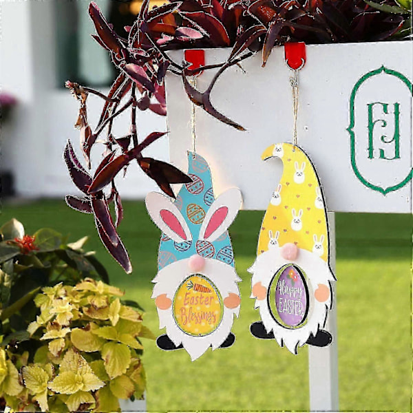 Glad Påsk Ornament i Trä Trägnom för Dockdörr Hängande Hänge Gul