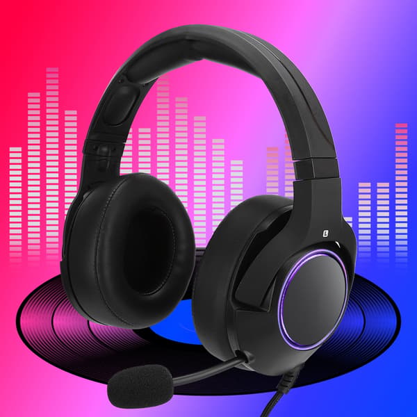 Hodebåren kablet lysende RGB gaming-headset med mikrofon for PS4