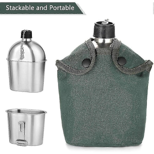 Militär Kantin Kit 2st 1000ml 600ml Rostfritt Stål Militär Kantin Kopp Set Med Överdragsväska För Utomhuscamping