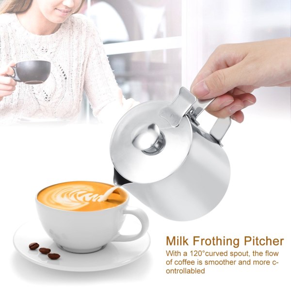 350 ml ruostumattomasta teräksestä valmistettu maito Craft Coffee Latte vaahdotus Art Kannu Kannu Mukikuppi kannella