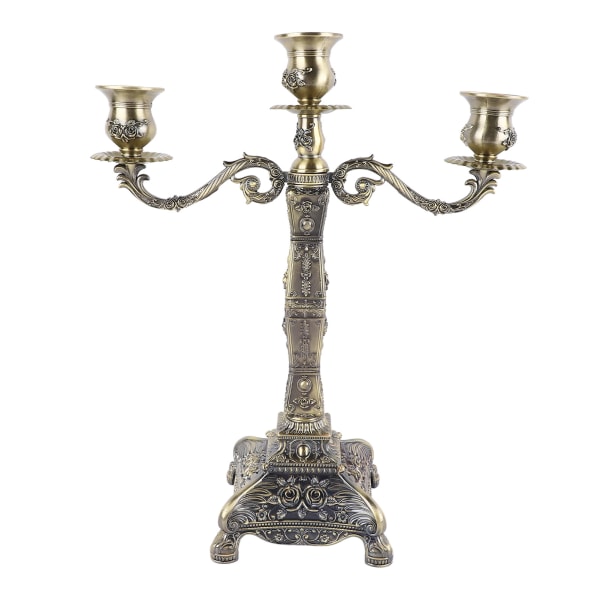 Metalarme kandelaber europæisk stil retro lysestage romantisk lysestage dekoration til bryllupsmiddag bronze tre hoveder