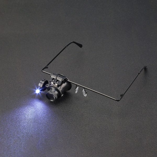 Klokkereparasjon enkeltlinse briller 20x forstørrelsesglass Juvelerverktøy LED-lyslupp