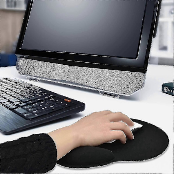 Ergonomisk Sort Musemåtte med Håndledsstøtte Kompatibel med Computer, Lille Gaming Musemåtte med Håndledsstøtte Kompatibel med Laptop