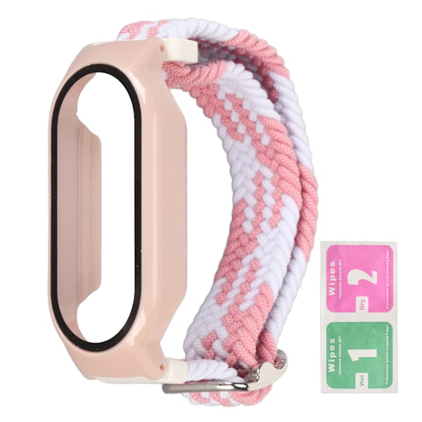 Pehmeä nylon watch ranneke puskurilla case, lisävaruste, joka sopii Mi Band 7:lle vaaleanpunainen valkoinen ja vaaleanpunainen case