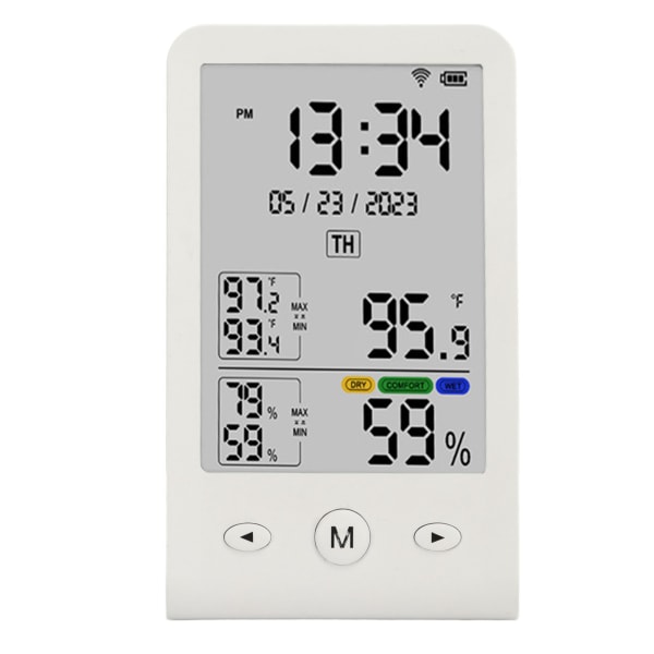 Temperatur- og fugtighedsmåler WIFI Dato Tid ℃ ℉ LCD-display Hurtig respons Termometer Hygrometer