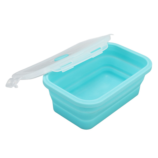 Hopfällbar silikonmatbehållare, temperaturbeständig, mikrovågsugnssäker lunchlåda, miljövänlig Bento-låda, 1200 ml, blå