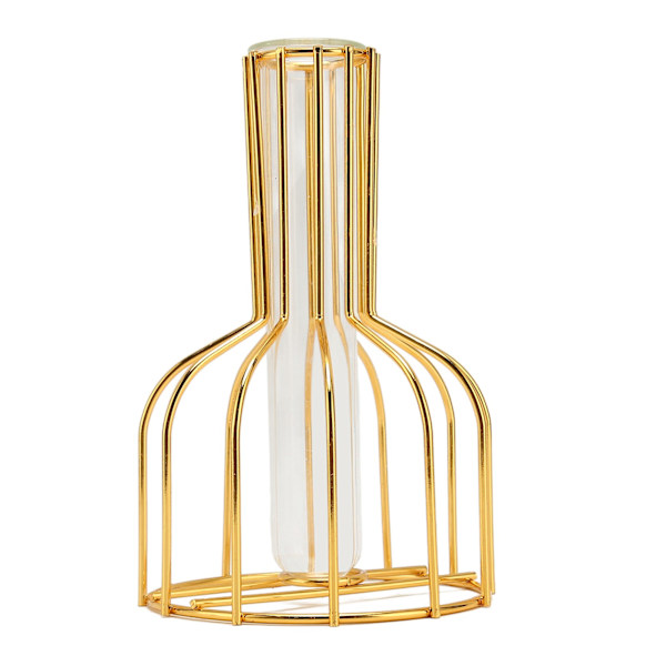 Metallblomvas ihålig modern elegant gyllene separat design klar glasblomvas prydnad för hemmet