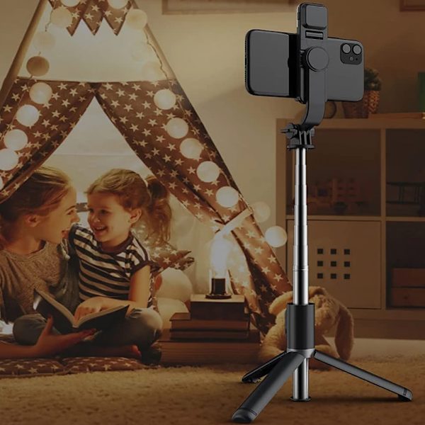 6 i 1 trådløs Bluetooth Selfie Stick med Fill Light Trådløs Bluetooth Foldbar Mini Tripod 360° roterende telefonholder