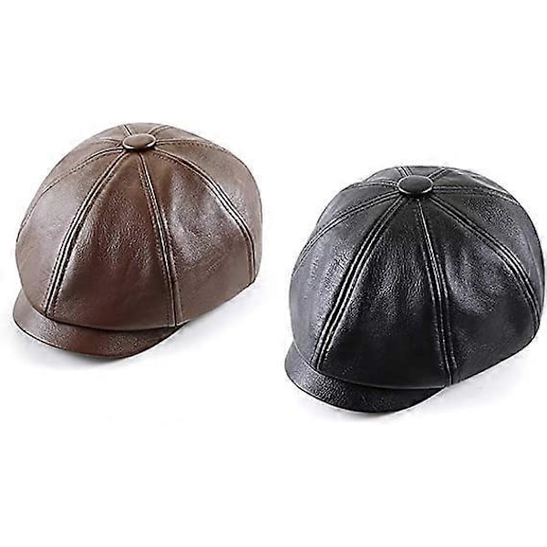 Herr Basker Hatt Gatsby Platt Läder Newsboy Kepsar Brun