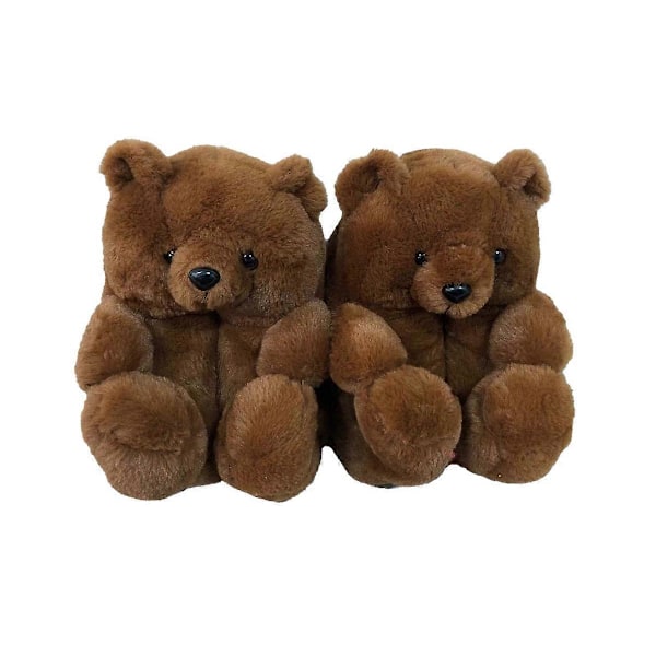 Vintertofflor Dam Teddybjörn Plysch Inre Längd Cirka 28cm (Mörkbrun), Tofflor Söta Tecknade Björn Hustomtar Varma Vintertofflor Flip Flop Skor