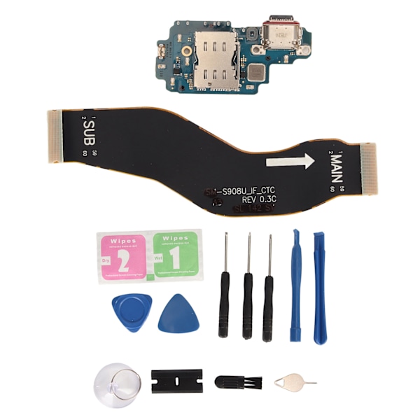 Ersättning för laddningsport för Galaxy S22 Ultra 5G S908B N EU-version PCB USB C Dock-kontakt Flex-kabel Reparationsdel med verktygssats