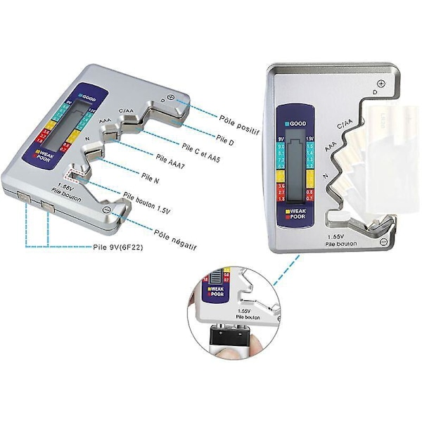 Universal Digital Batteritestare för AA AAA C D N 9V 1.5V Knappceller Mini Batterier