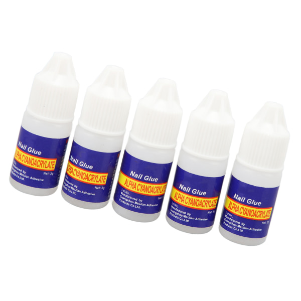 5 stk neglelim til akrylnegle Langtidsholdbar Ultrahurtig tør professionel børste på falske neglespidser lim