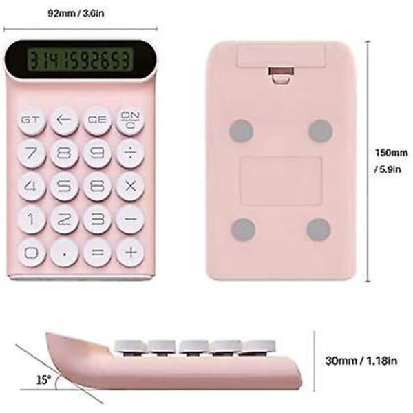 Mekanisk lommeregner, bærbar til daglig brug og grundlæggende kontorarbejde, 10-cifret stort LCD-display (pink)
