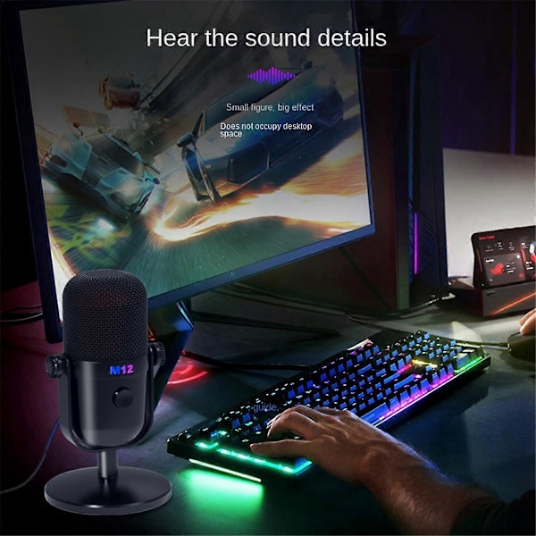 Gaming USB Kondensatormikrofon Mikrofon svart