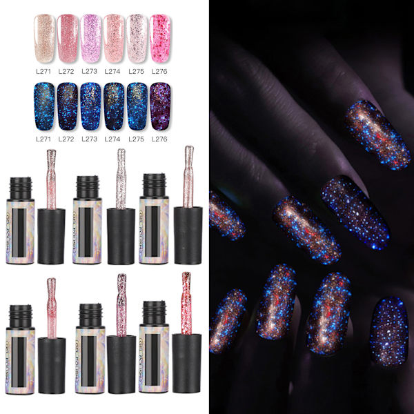 6st Nattljus UV Nail Art Gel Polish Långvarig Nagelmanikyr Soak Off GelTyp A