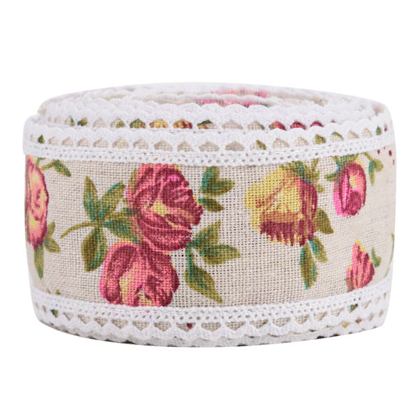 Gör-det-själv Printed Blomma Säckväv Band Hessian Jute Bältesrem Bröllopstygdekoration 5m