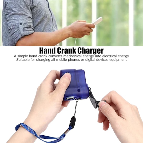Mini Handvev, USB-radio Ficklampa Mobiltelefon Laddare Bärbar Manuell Nödströmsgenerator Laddare för Utomhusresor (Blå)