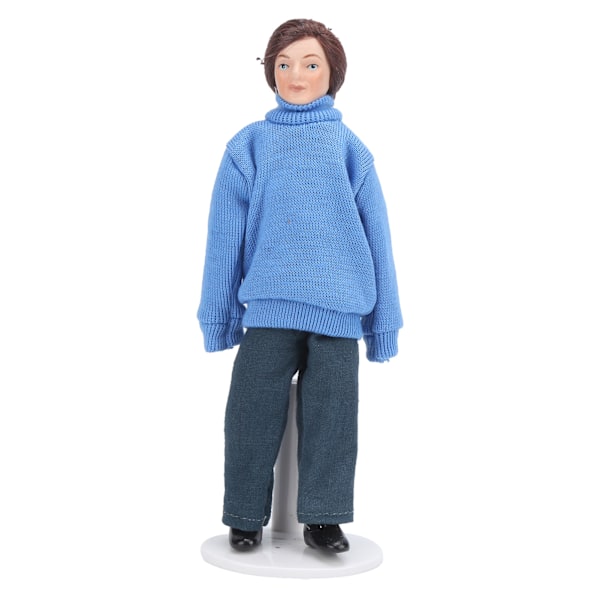 1:12 Dukkehus Unge Mænd Figurer Miniature Porcelæn Mennesker med Blå Sweater Dekoration