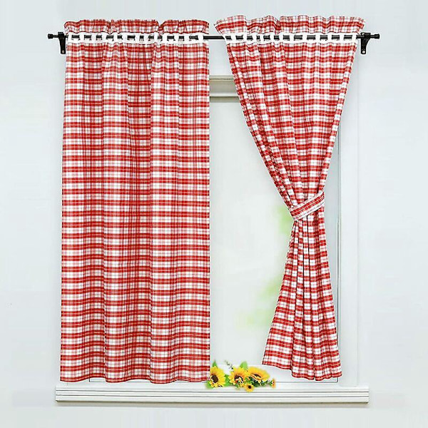 Blackout Curtains Set with Country House Style Tiebacks - Red, Polyester, 80x120cm