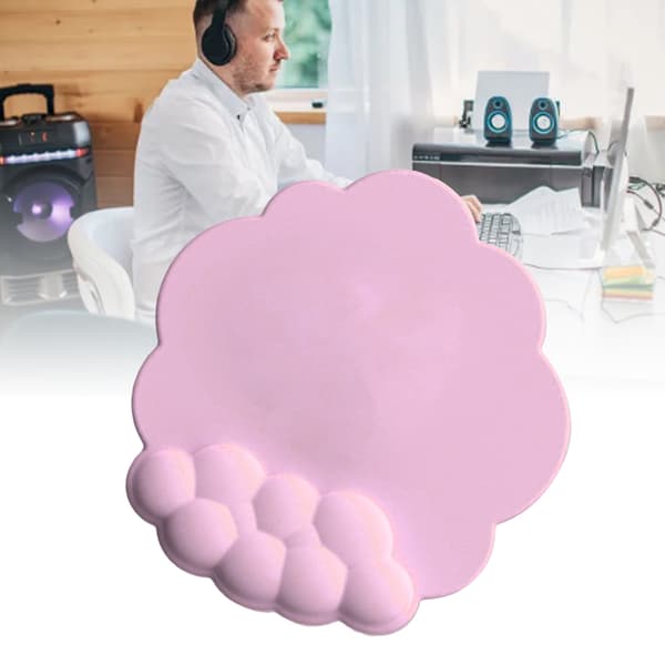 Sky Mousepad med Håndledsstøtte i Hukommelsesskum - Forhindrer Glidning, Ergonomisk Håndledsstøtte til Computer, Laptop, PC, Gaming, Pink