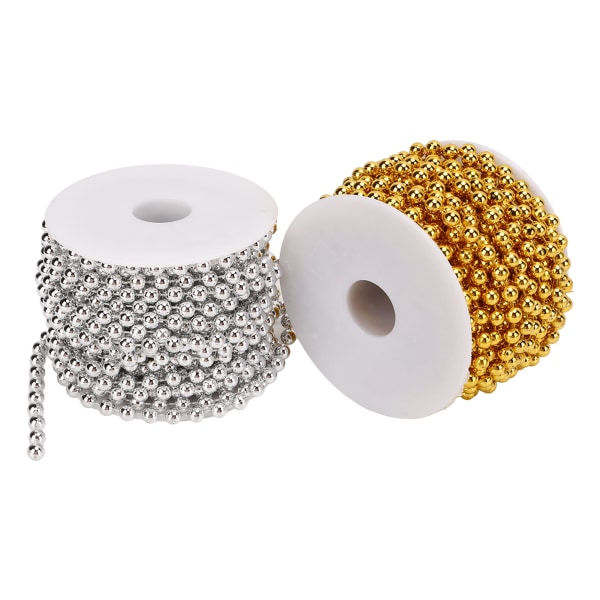 2st Craft Pearl String Guld och Silver 10.9yd Long 0.2in Rund Faux Pearl Glans ofta använd White Pearl Garland