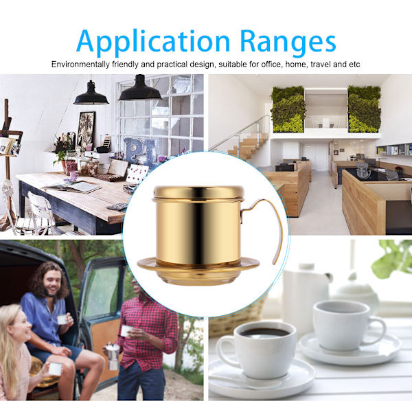 Kopp i rostfritt stål vietnamesiskt kaffedroppsfiltermaskin Infuser Hem Golden