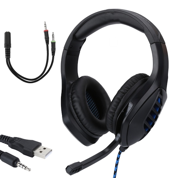 Kuulokemikrofonit J1 Head Band -tyyppiset kuulokkeet Peliluurit 50 mm stereokaiutin mikrofonilla Musta ja sininen