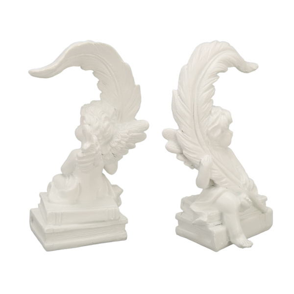 Trädgårdsänglar Staty Harts Resin Bedårande Levande Uttryck Hög Glansig Vit Ängel Figur Staty Höger Fjäder