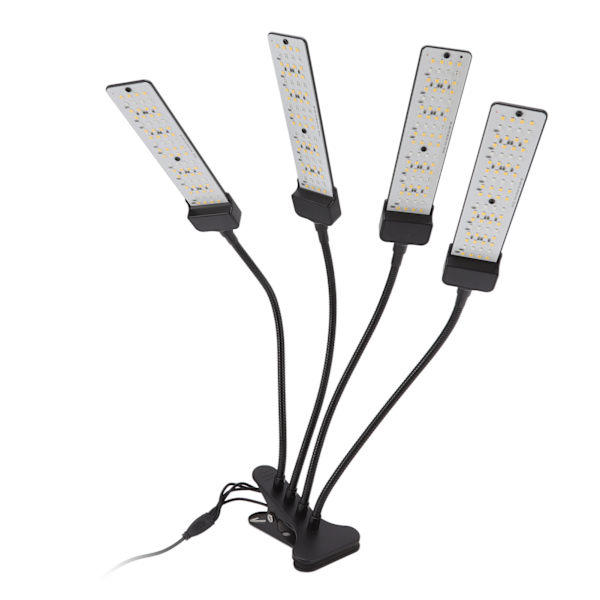LED växtlampa 4 huvud flexibel fullspektrum belysning 5 växlar dimning klämma växt växer lampa med timing 100‑240V EU-kontakt