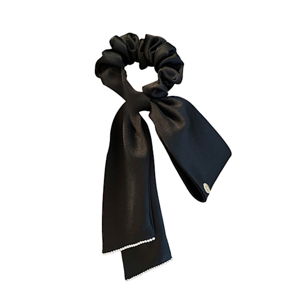 Bånd Satin Sløyfe Hår Scrunchies Elastisk Sikker Hold Elegant Satin Hestehale Holder for Jenter Kvinner Svart