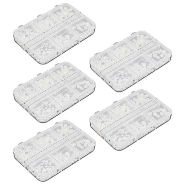 5 lådor Nagelberlocker Söta pärlor Falska strass Nail art Manikyrberlocker Vit A03