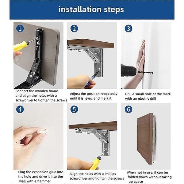 6-24 tommer 2 stk Sammenleggbare Hyllekonsoller Kraftig Rustfritt Stål Sammenleggbar Hyllekonsoll for Bord Arbeidsbenk Plassbesparende DIY-konsoll hvit white 6 Inch