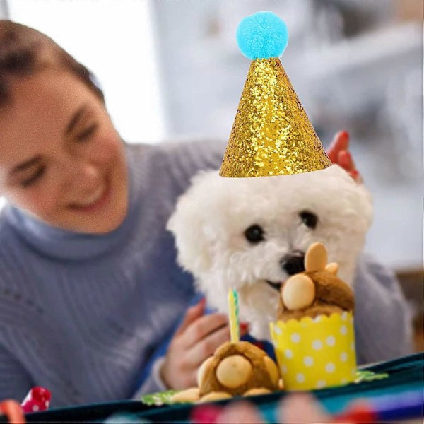 Kjæledyr Bursdagshatt Katt Hund Hatt Dyre Bursdagshatt Paljetter Bursdags Sløyfe Søt Valpehatt Hund Dekorasjon Hatt med Festet Tau 2 stk