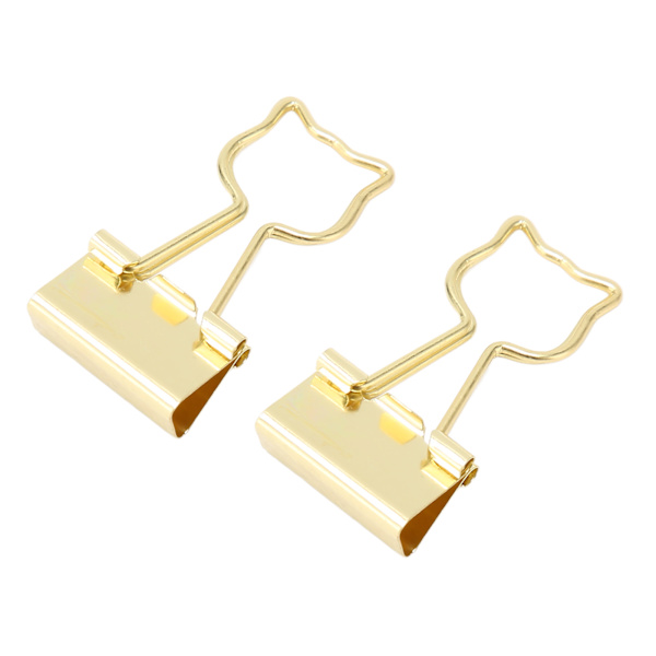 100 stk. Binder Clips Cat Form Metal Jern Hul Kompakt Bærbar Sjove Binder Clips til Dokumenter Klassificering Guld