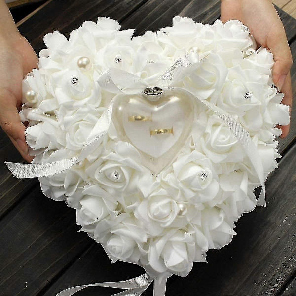 Blonde Rose Bryllup Hjerte Ringpute med Bånd - Romantisk Bryllupsringpute