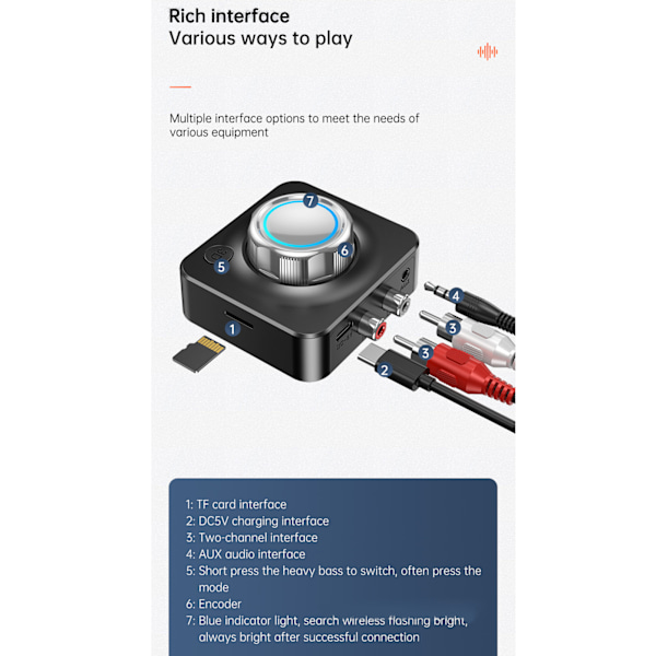 Bluetooth 5.0-mottaker DC 5V/1A Driverfri 2,4 til 2,48 GHz MP3-spiller for avspilling av lagringskort
