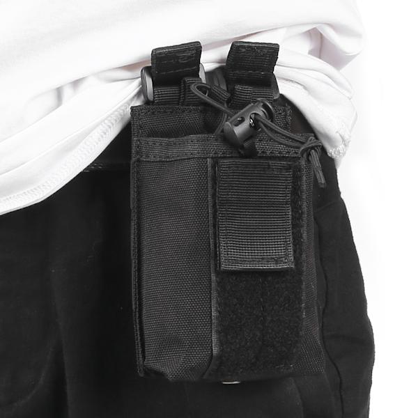 Nylon bærbar udendørs sport taktik multifunktion walkie talkie hængende taske militær fan tilbehør pung sort