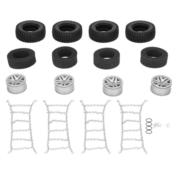4 stk./sett metallhjuldekk med snøkjeddekkssvamp for MN86 1/12 RC-biloppgraderingsdeler sølv