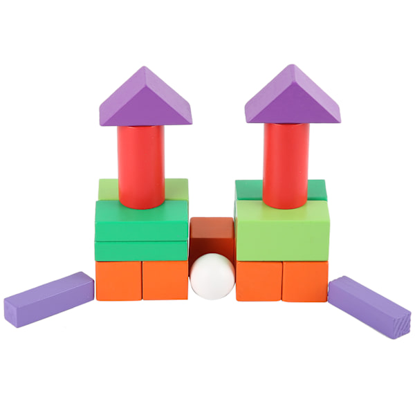 Barn Trä Geometriska Byggklossar Tredimensionella Klossar Pedagogisk Leksak Set 32st Boxförpackade + Liten Väckarklocka