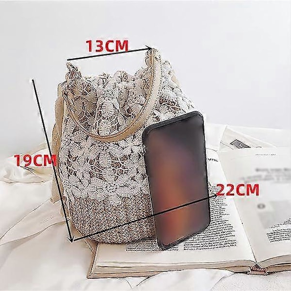 Flowers Straw Väska Crossbody Väska Korgväska Kvinnor Flickor Dragsko Spets Vävd Handväska Sommar Strandväska Rattan Boho Semester Hink