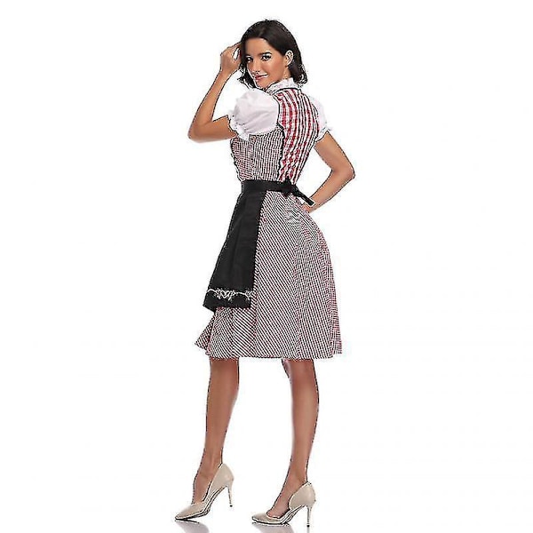 Perinteinen saksalainen ruudullinen Dirndl-mekko Oktoberfest-asu naisille - XXL Musta